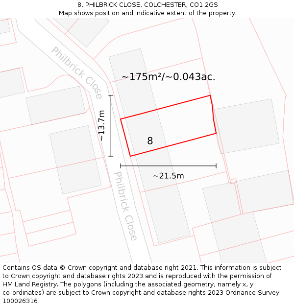 8, PHILBRICK CLOSE, COLCHESTER, CO1 2GS: Plot and title map