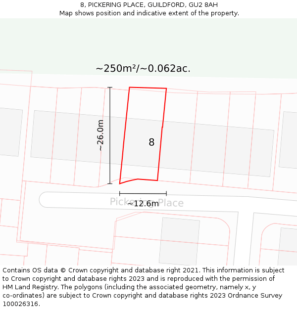 8, PICKERING PLACE, GUILDFORD, GU2 8AH: Plot and title map