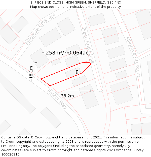 8, PIECE END CLOSE, HIGH GREEN, SHEFFIELD, S35 4NX: Plot and title map