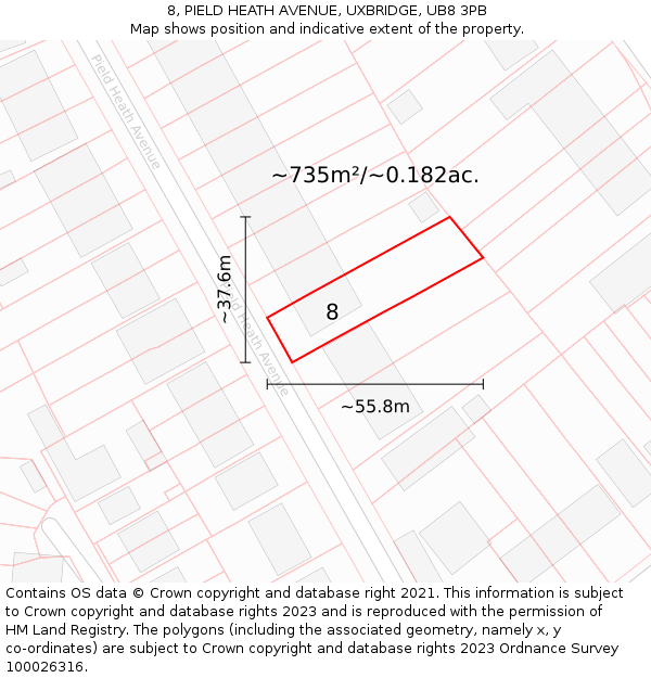 8, PIELD HEATH AVENUE, UXBRIDGE, UB8 3PB: Plot and title map