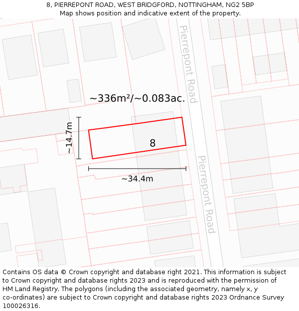 8, PIERREPONT ROAD, WEST BRIDGFORD, NOTTINGHAM, NG2 5BP: Plot and title map