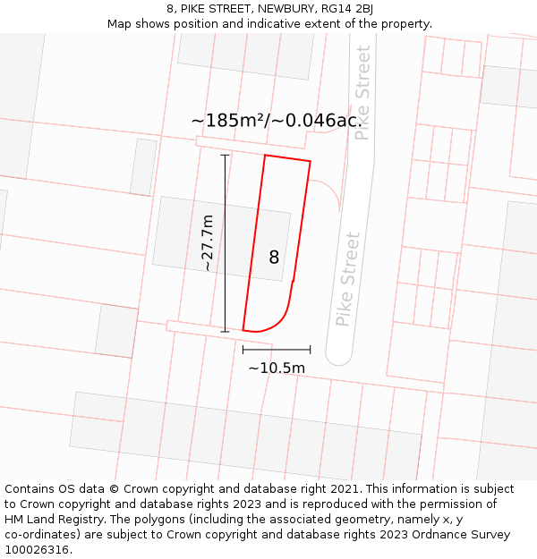 8, PIKE STREET, NEWBURY, RG14 2BJ: Plot and title map