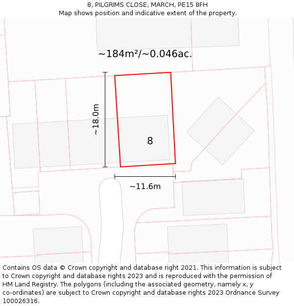 8, PILGRIMS CLOSE, MARCH, PE15 8FH: Plot and title map