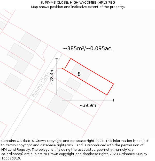 8, PIMMS CLOSE, HIGH WYCOMBE, HP13 7EG: Plot and title map