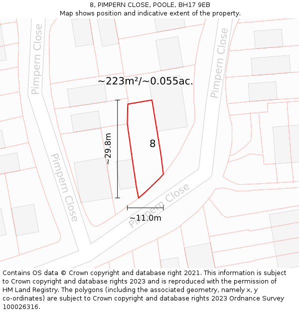 8, PIMPERN CLOSE, POOLE, BH17 9EB: Plot and title map