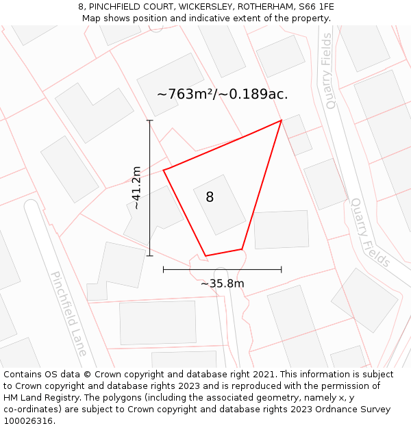 8, PINCHFIELD COURT, WICKERSLEY, ROTHERHAM, S66 1FE: Plot and title map