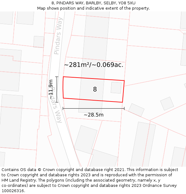 8, PINDARS WAY, BARLBY, SELBY, YO8 5XU: Plot and title map