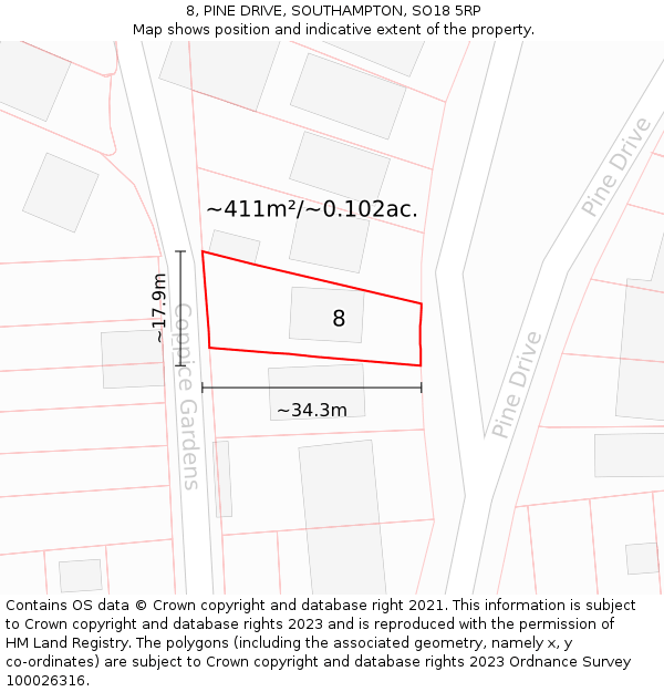 8, PINE DRIVE, SOUTHAMPTON, SO18 5RP: Plot and title map