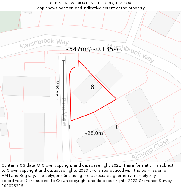 8, PINE VIEW, MUXTON, TELFORD, TF2 8QX: Plot and title map