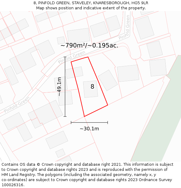 8, PINFOLD GREEN, STAVELEY, KNARESBOROUGH, HG5 9LR: Plot and title map