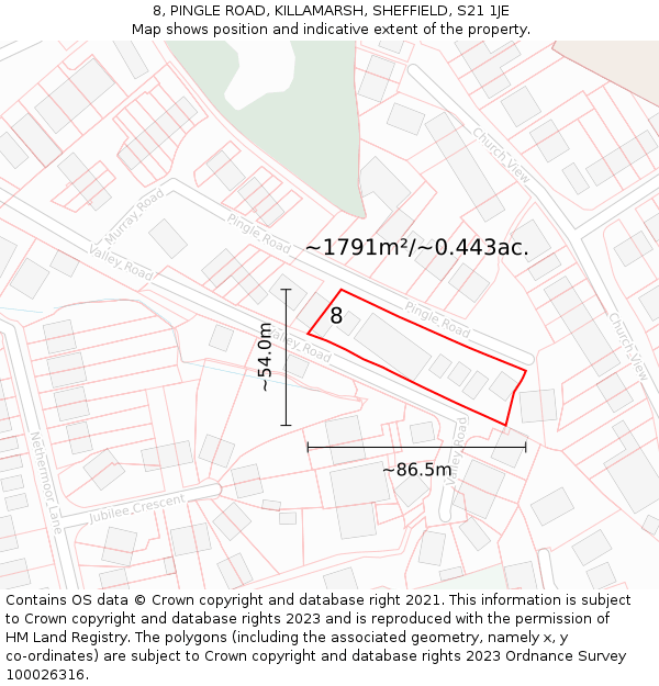 8, PINGLE ROAD, KILLAMARSH, SHEFFIELD, S21 1JE: Plot and title map