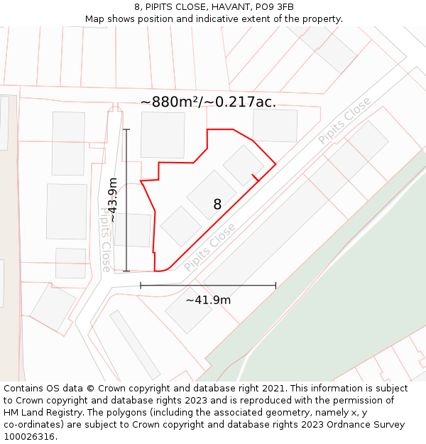 8, PIPITS CLOSE, HAVANT, PO9 3FB: Plot and title map