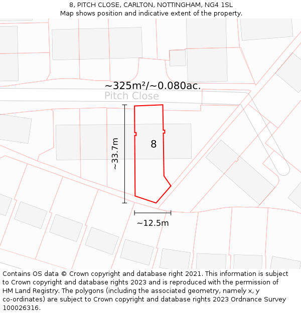 8, PITCH CLOSE, CARLTON, NOTTINGHAM, NG4 1SL: Plot and title map