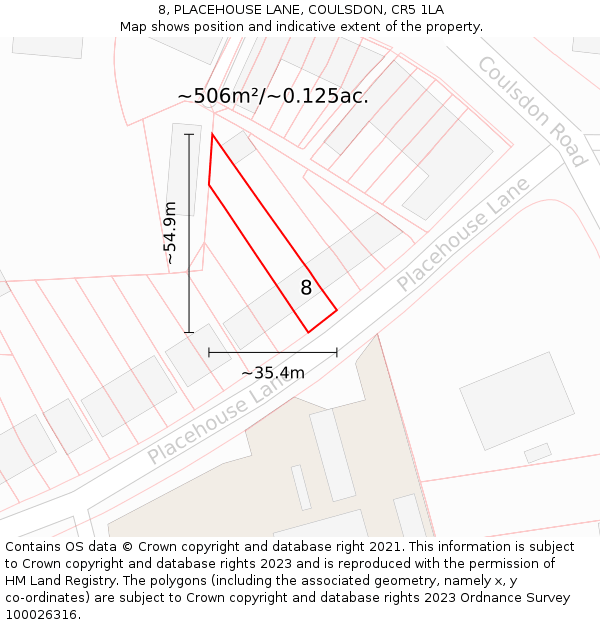 8, PLACEHOUSE LANE, COULSDON, CR5 1LA: Plot and title map