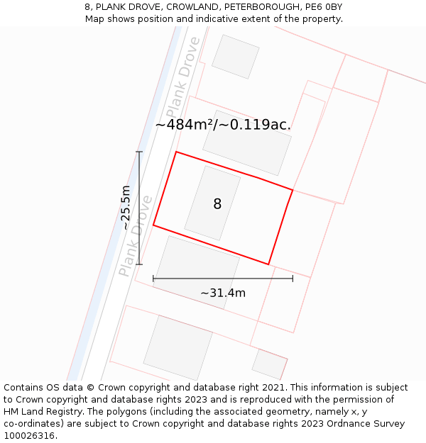 8, PLANK DROVE, CROWLAND, PETERBOROUGH, PE6 0BY: Plot and title map