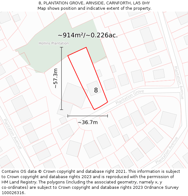 8, PLANTATION GROVE, ARNSIDE, CARNFORTH, LA5 0HY: Plot and title map