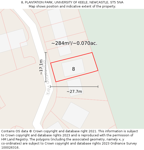 8, PLANTATION PARK, UNIVERSITY OF KEELE, NEWCASTLE, ST5 5NA: Plot and title map