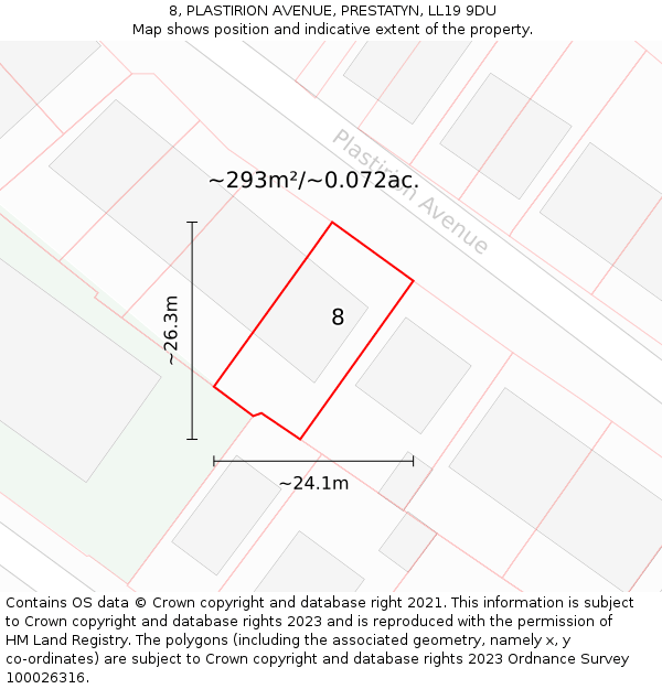 8, PLASTIRION AVENUE, PRESTATYN, LL19 9DU: Plot and title map