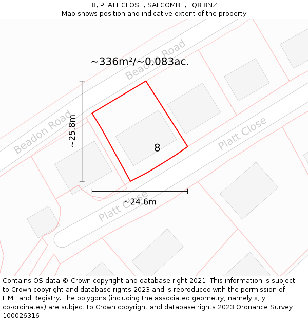 8, PLATT CLOSE, SALCOMBE, TQ8 8NZ: Plot and title map