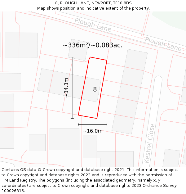 8, PLOUGH LANE, NEWPORT, TF10 8BS: Plot and title map