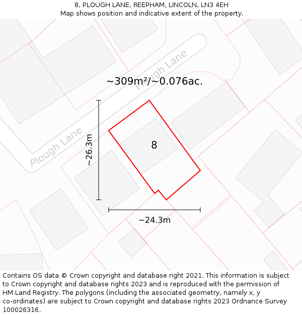 8, PLOUGH LANE, REEPHAM, LINCOLN, LN3 4EH: Plot and title map