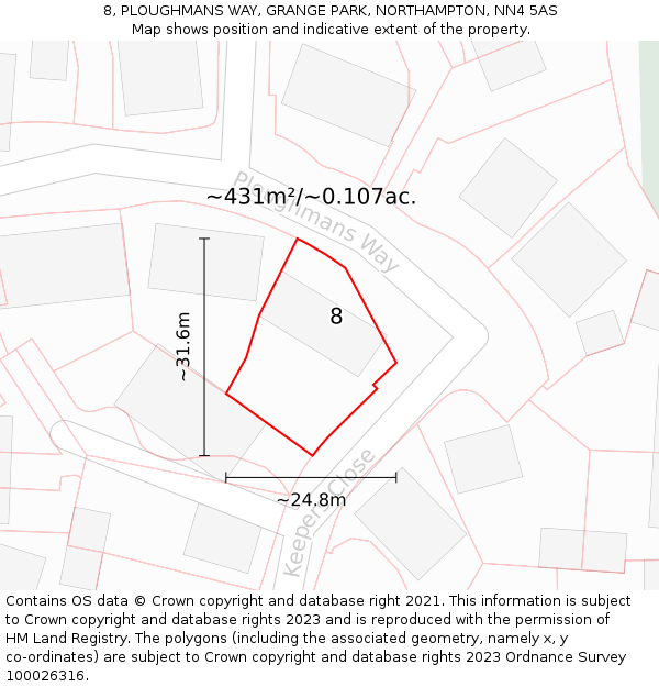 8, PLOUGHMANS WAY, GRANGE PARK, NORTHAMPTON, NN4 5AS: Plot and title map