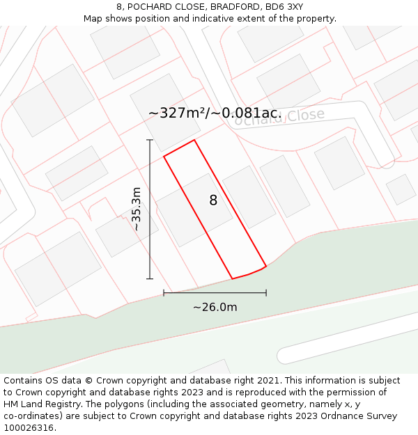 8, POCHARD CLOSE, BRADFORD, BD6 3XY: Plot and title map