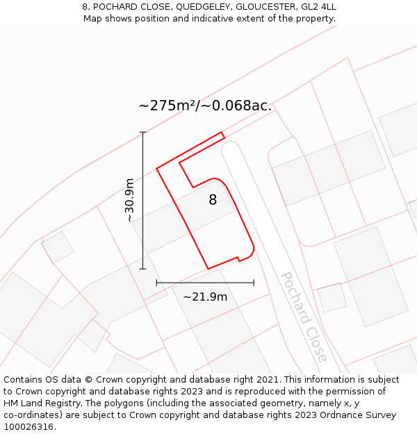 8, POCHARD CLOSE, QUEDGELEY, GLOUCESTER, GL2 4LL: Plot and title map