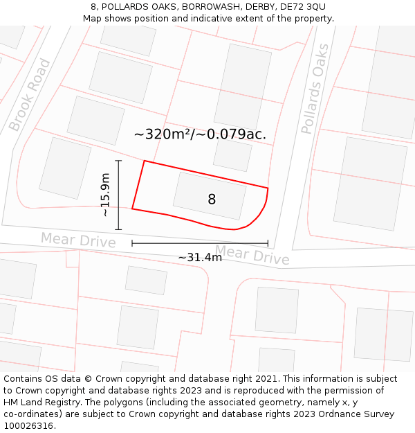 8, POLLARDS OAKS, BORROWASH, DERBY, DE72 3QU: Plot and title map