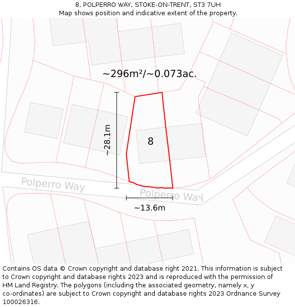 8, POLPERRO WAY, STOKE-ON-TRENT, ST3 7UH: Plot and title map