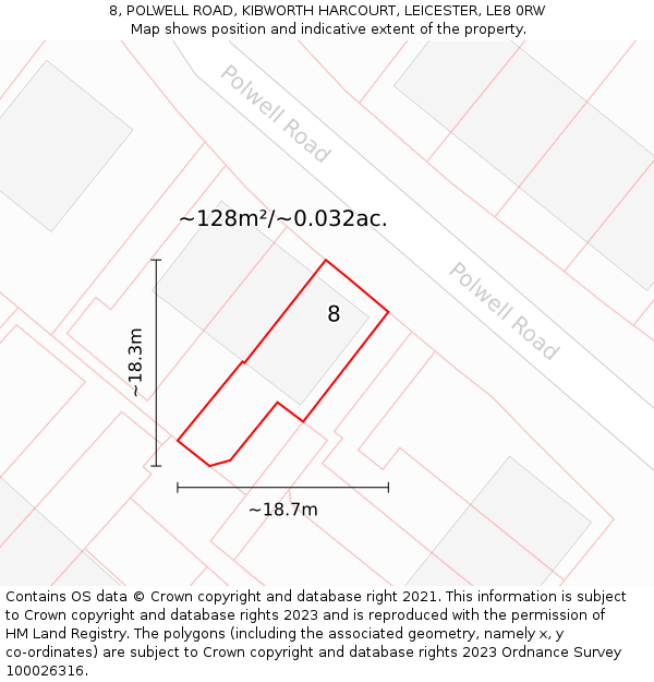 8, POLWELL ROAD, KIBWORTH HARCOURT, LEICESTER, LE8 0RW: Plot and title map