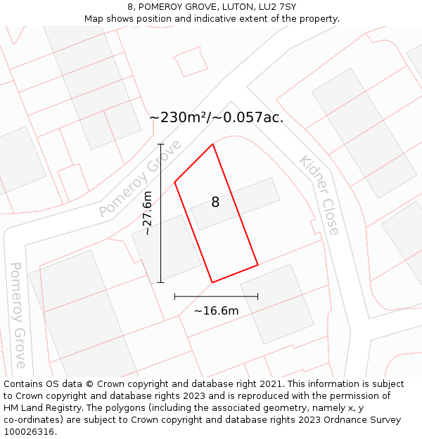 8, POMEROY GROVE, LUTON, LU2 7SY: Plot and title map