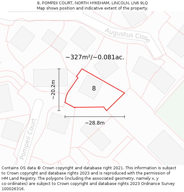 8, POMPEII COURT, NORTH HYKEHAM, LINCOLN, LN6 9LQ: Plot and title map