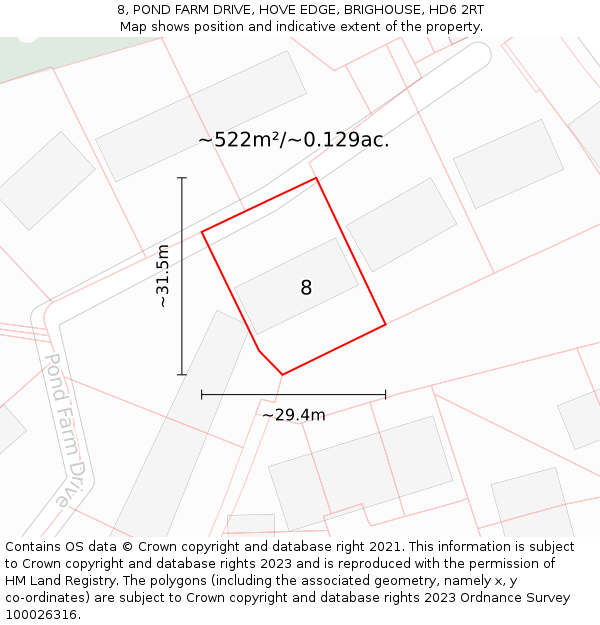 8, POND FARM DRIVE, HOVE EDGE, BRIGHOUSE, HD6 2RT: Plot and title map