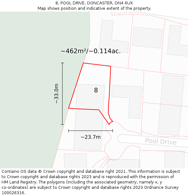 8, POOL DRIVE, DONCASTER, DN4 6UX: Plot and title map