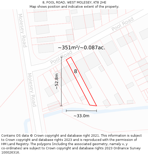 8, POOL ROAD, WEST MOLESEY, KT8 2HE: Plot and title map