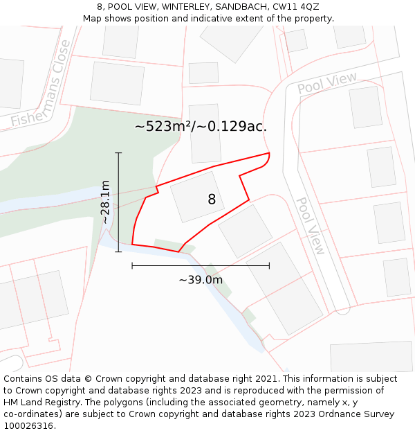 8, POOL VIEW, WINTERLEY, SANDBACH, CW11 4QZ: Plot and title map