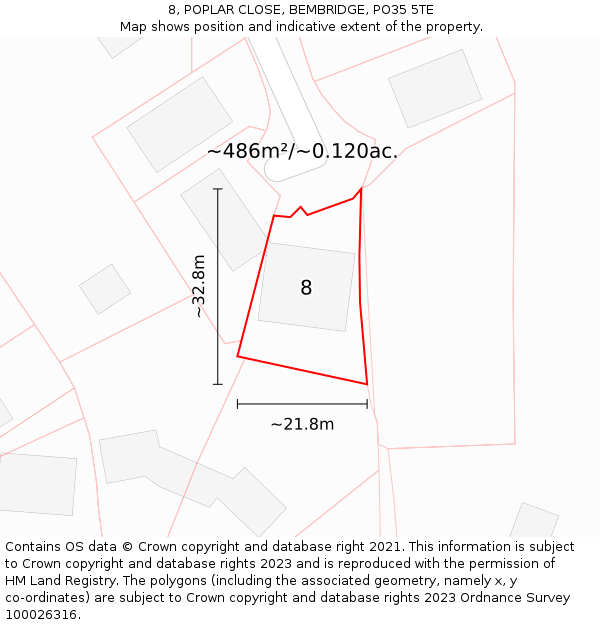 8, POPLAR CLOSE, BEMBRIDGE, PO35 5TE: Plot and title map