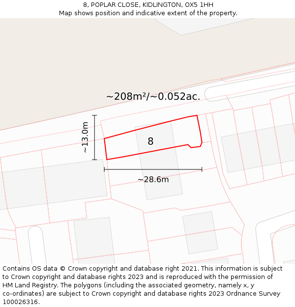 8, POPLAR CLOSE, KIDLINGTON, OX5 1HH: Plot and title map