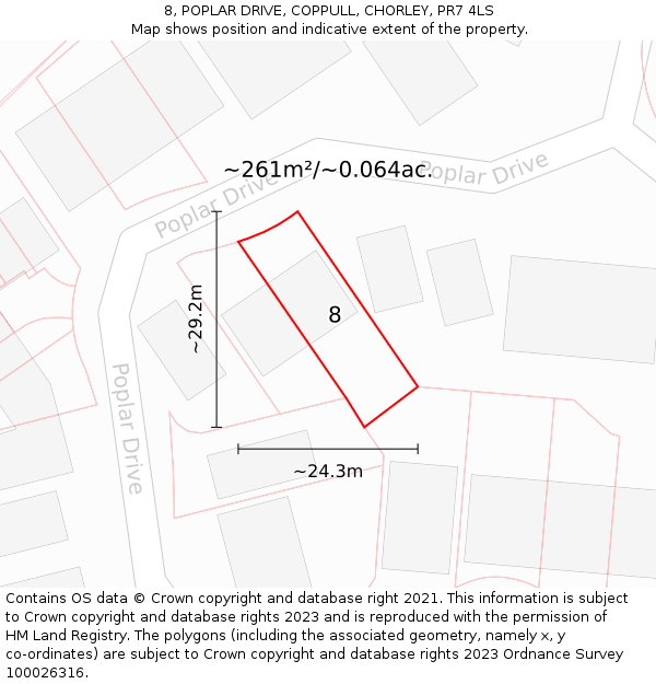 8, POPLAR DRIVE, COPPULL, CHORLEY, PR7 4LS: Plot and title map