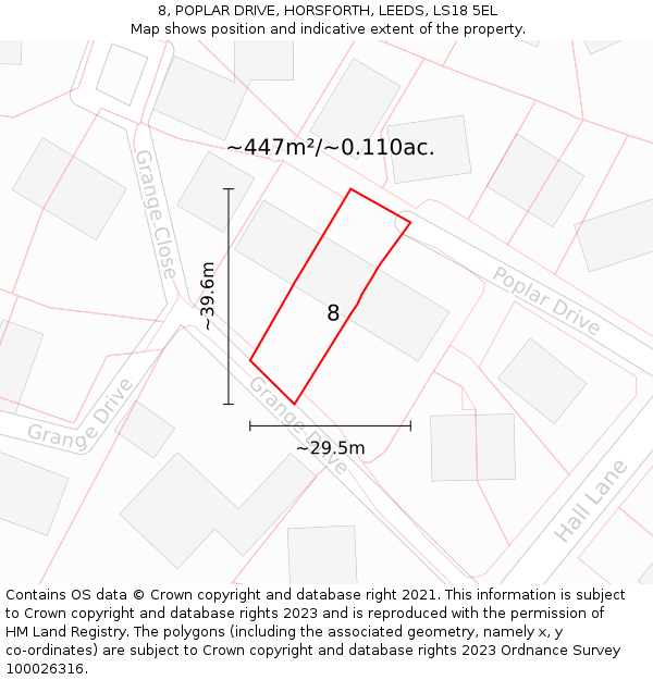 8, POPLAR DRIVE, HORSFORTH, LEEDS, LS18 5EL: Plot and title map