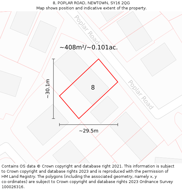 8, POPLAR ROAD, NEWTOWN, SY16 2QG: Plot and title map