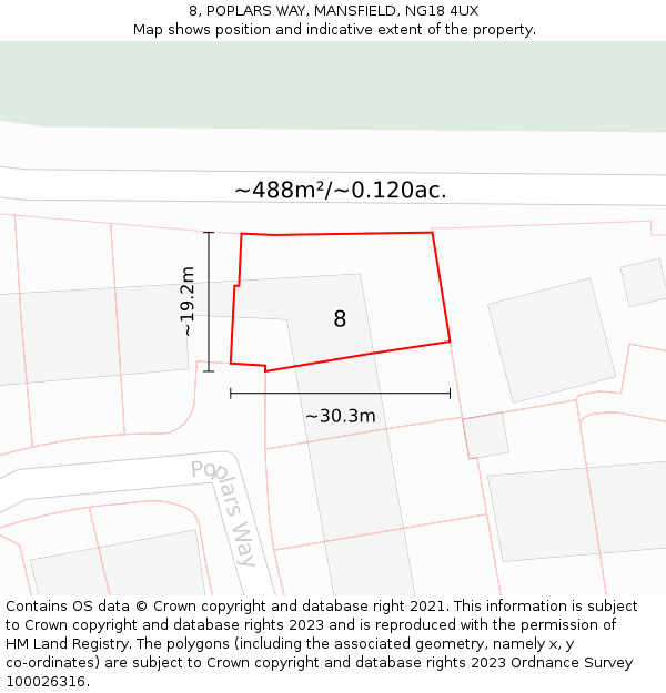 8, POPLARS WAY, MANSFIELD, NG18 4UX: Plot and title map