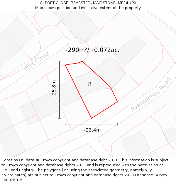 8, PORT CLOSE, BEARSTED, MAIDSTONE, ME14 4PX: Plot and title map