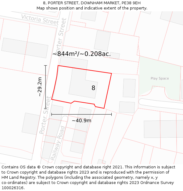 8, PORTER STREET, DOWNHAM MARKET, PE38 9EH: Plot and title map