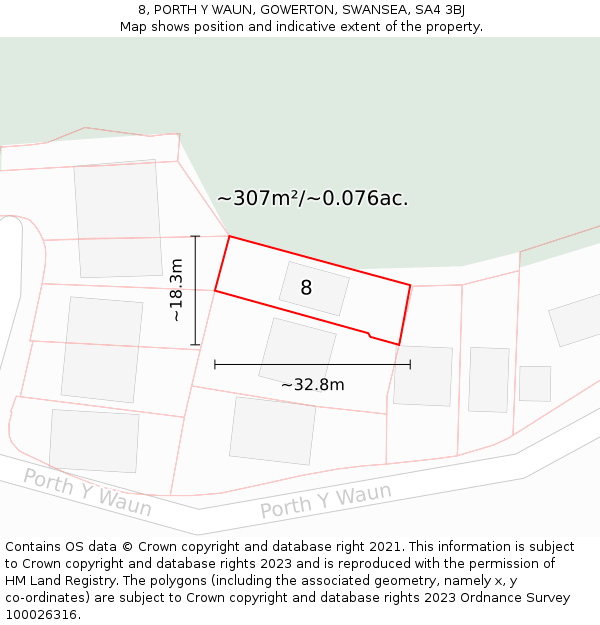 8, PORTH Y WAUN, GOWERTON, SWANSEA, SA4 3BJ: Plot and title map