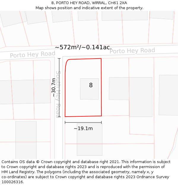 8, PORTO HEY ROAD, WIRRAL, CH61 2XA: Plot and title map