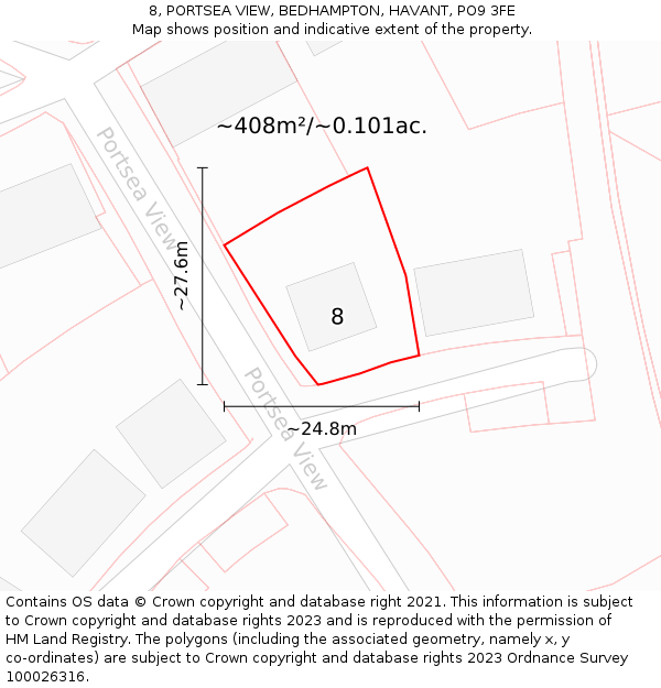 8, PORTSEA VIEW, BEDHAMPTON, HAVANT, PO9 3FE: Plot and title map