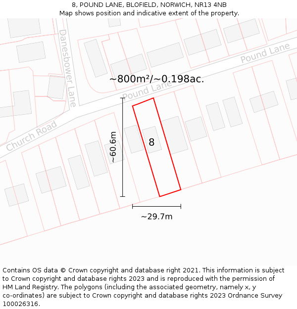 8, POUND LANE, BLOFIELD, NORWICH, NR13 4NB: Plot and title map