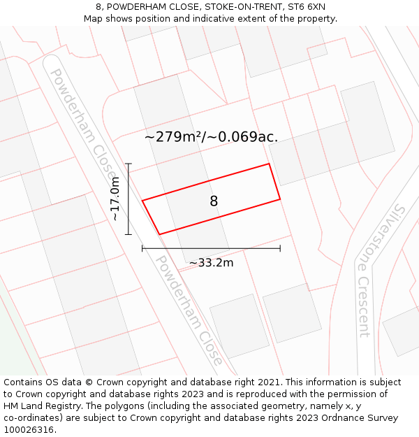 8, POWDERHAM CLOSE, STOKE-ON-TRENT, ST6 6XN: Plot and title map